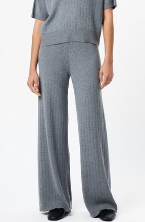 French Connection Javiar Rib Knit Wide Leg Pants in Medium Heather Grey at Nordstrom, Size X-Large