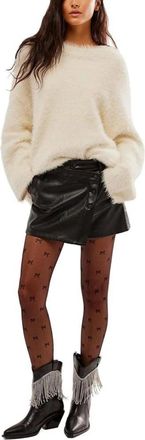 Free People Wynne Vegan Mini Skirt Womens Black Asymmetrical Button GBO752