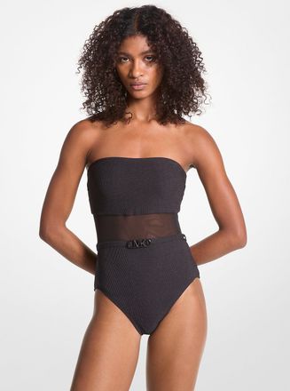Michael Kors Stretch Nylon Belted Strapless Swimsuit