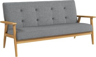 HOMCOM Modern 3-Seat Sofa Linen Fabric Upholstery Tufted Couch with Rubberwood Legs Dark Grey | TJ Hughes Brown
