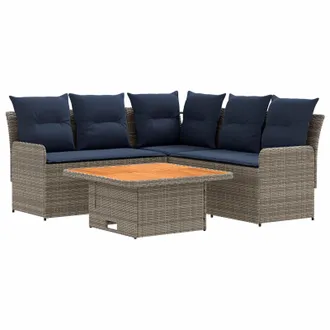 vidaXL Juegos De Muebles 4 Uds. Gris Y Azul Marino Rat&aacute;n Sint&eacute;tico Vidaxl