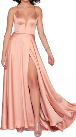 Dave & Johnny Lace-Up Back Faux Wrap A Line Dress In Rose Gold