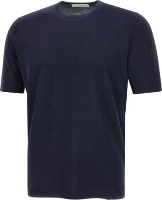 FILIPPO DE LAURENTIIS Middernachtblauwe Wol Zijde Kasjmier Trui - Heren - T-shirts - Blauw - 2XL - Wol - Tops