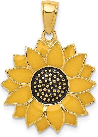 Diamond2Deal 14k Yellow Gold Enameled Yellow Sunflower Pendant