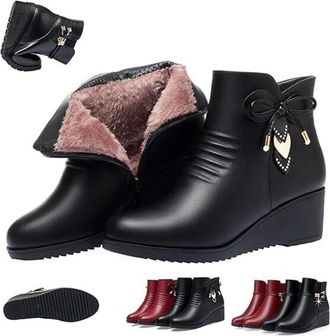 Generic Womens Orthopedic Wedge Heel Ankle Booties - Waterproof Fur Lined Winter Boots with Side Zipper & Rhinestones Snow Boots(Black-b,6.5)