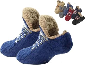 Generic Winter Wool Socks,Fuzzy Non-Slip Floor Sock,Warm Thick Fleece Cold-Proof Sock for Indoor in Winter for Men and Women (Blue, Adult, Adult, Women, X-Lar