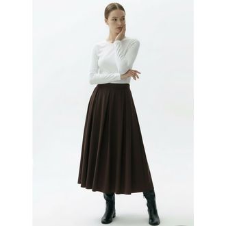 Exquise Jakayla Chic Pleated Midi Skirt in Brown at Nordstrom, Size X-Large