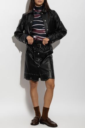 Marni Leather Jacket With Collar, Womens, Black