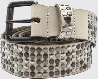 HTC Leather Belt with Artisanal Embroidery and Logo Buckle