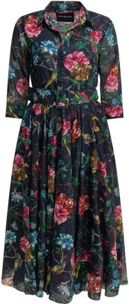 Samantha Sung Aster Jurk met Bloemendruk en Riem - Dames - Shirt Kleedjes - Veelkleurig - S - Katoen - Kleedjes