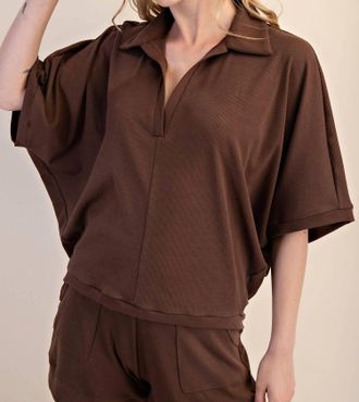 Glam V-Neckline Dropped Shoulder Knit Top In Mocha
