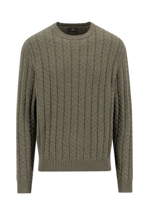 Fynch-Hatton Strickpullover FYNCH-HATTON, Herren, Gr. XXL, schwarz khaki, Strick, Obermaterial: 65% Baumwolle, 35% Wolle, unifarben, normal h&uuml;ftbedeckend, Rundhals