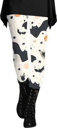 Generic Gym Leggings for Women UK Halloween Fuzzy Black-Bat Graphic Jogging Tights Scary Stretch Fitness Running Leggings Casual Funny Gift Pants Fall Celebra
