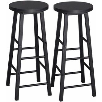 Woltu 2 Sgabelli Legno da Bar Coppia Sedie Cucina Alta Gambe in Metallo Vintage Nero - Woltu