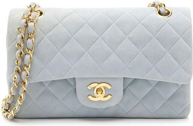 Blue Quilted Suede Classic Small Double Flap Bag (Authentic Pre-Loved)