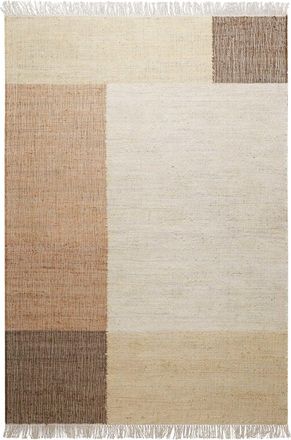 Green Looop Alfombra plana tejida a mano con flecos beige y marrón 80x150