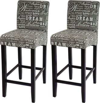 Hhg Hhg - Nunca Usado] Juego De 2 Taburetes De Bar 717, Taburete De Bar Taburete De Mostrador, Madera, Letras, Gris, Patas Oscuras, Tela/textil