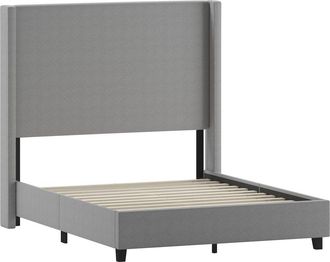 Flash Furniture Full Upholstered Platform Bed with Channel Stitched Wingback Headboard, Gray
