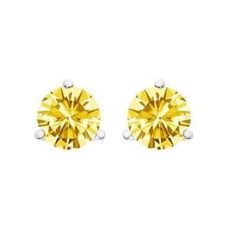 House of Brilliance 14K Gold 3-Prong Martini Set 1 1/2 Cttw Yellow Lab Grown Diamond Solitaire Stud Earrings in White at Nordstrom