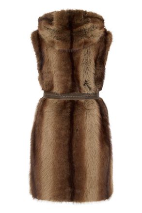 Pinko Faux Fur Hooded Gilet - Beige