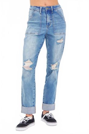 Judy Blue High Waist Pocket And Destroy Boyfriend Jeans In Blue