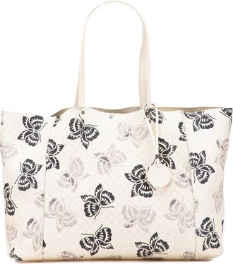 Bottega Veneta Pre-owned Womens Butterfly Print Leather Tote - Ivory - One Size