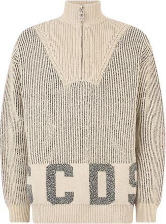 GCDS Trui met Halve Rits - Dames - Coltruien - Beige - M - Katoen - Truien & Vesten