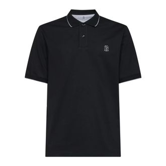 Brunello Cucinelli Embroidered-logo Polo Shirt - male - Brunello Cucinelli - Polo Shirts - Black - S - Tops