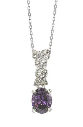 Suzy Levian Sterling Silver Purple & White Cubic Zirconia Cluster Pendant Necklace at Nordstrom Rack