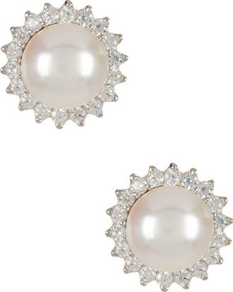 Splendid Pearls Halo CZ & 8-8.5mm Cultured Freshwater Pearl Stud Earrings in Natural White at Nordstrom Rack