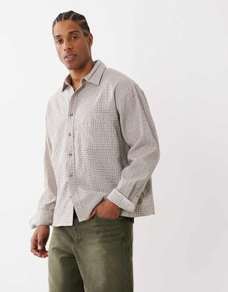 Cotton On Hudson - Camicia a maniche lunghe color pietra a quadri micro-Multi