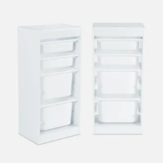 Sweeek Mueble De Almacenamiento Infantil 4 Cajas, Set De 2, Sora X2, Blanco, 41.5x30x89 Cm