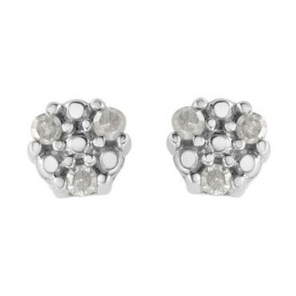 House of Brilliance Silver 1/10 Ct Prong RoundTrio Diamond Stud Earrings in White at Nordstrom