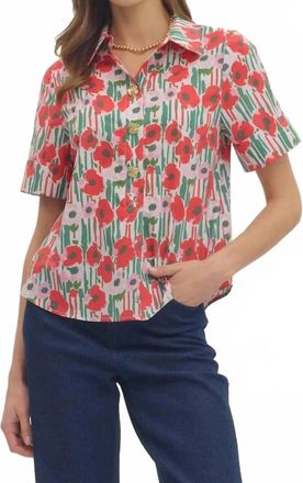 Entro Pretty Poppies Top In Red Multi