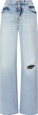 Dsquared2 Light Blue Wide-Leg Distressed Denim Jeans