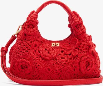 Ganni Goji Berry Mini Hobo Bag in Red Crochet