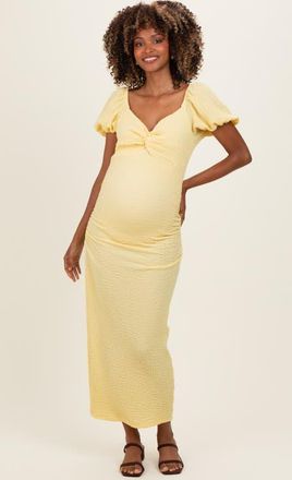 Pinkblush Knit Twisted Bust Short Sleeve Midi Dress in Yellow at Nordstrom, Size Medium