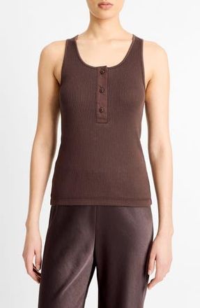 Vince Rib Pima Cotton Henley Tank in Dark Coffee at Nordstrom Rack, Size Xx-Small