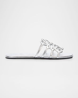 Loewe Petal Anagram Metallic Leather Slide Sandals