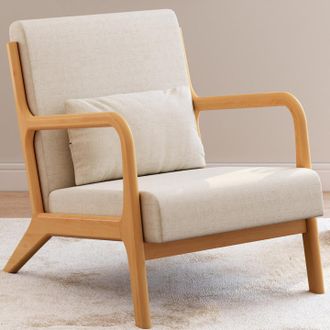 IDMarket Sill&oacute;n Escandinavo Joseph De Tela Beige Con Brazos Y Patas De Madera