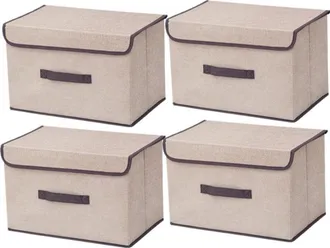 OEM Cajas De Almacenamiento Plegables De Tela Con Tapa, 36x23x24cm, Color Beige, Juego De 4, Perfectas Para Ropa Y Juguetes - Ulisem