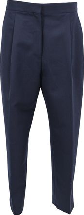 Theory Pleated Straight-Leg Trousers in Navy Blue Wool