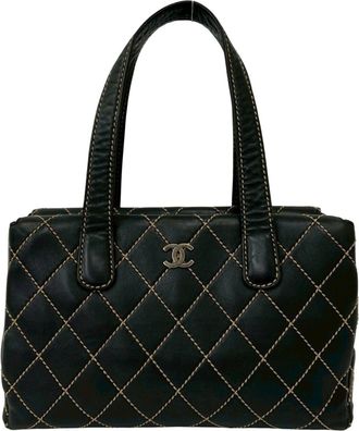 Chanel Black Leather Shoulder Bag Tote Bag (Pre-Owned)