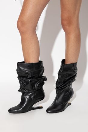 Balmain Leather Wedge Ankle Boots, Womens, Black