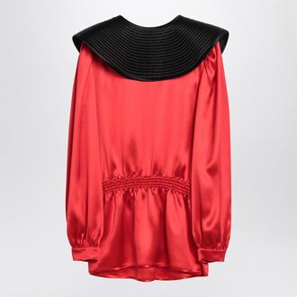 Valentino Red Silk Blouse With Black Collar