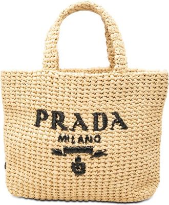 Prada Pre-owned Prada Small Raffia Effect Crochet Embroidered Logo Tote Ladies C1VQAVL9ZJ5C210Z