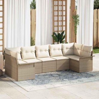 vidaXL Vidaxl - Conjunto De Sof&aacute; De Jard&iacute;n Con Coj&iacute;n 7 Pcs Beige Polirat&aacute;n