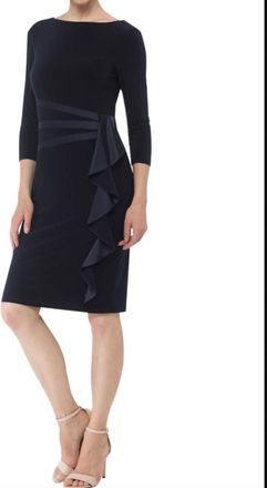 Joseph Ribkoff Side Ruffle Sheath Dress In Midnight Blue