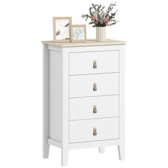 HOMCOM Bedroom Chest Of Drawers - Modern 4 Drawer Dresser - White | TJ Hughes