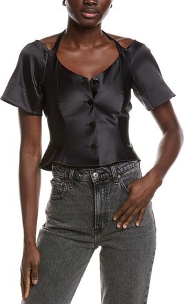 Ganni Ganni Double Satin Fitted Open-Neck Blouse